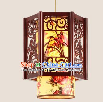 Traditional Chinese Handmade Lantern Wood Carving Orchid Hanging Lantern Asian Palace Ceiling Lanterns Ancient Lantern