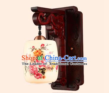 China Handmade Ceramics Lantern Ancient Wood Wall Lanterns Traditional Painted Flowers Lamp