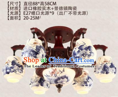 Traditional Chinese Handmade Six-Lights Lantern Painting Lotus Lantern Ancient Palace Ceiling Lanterns