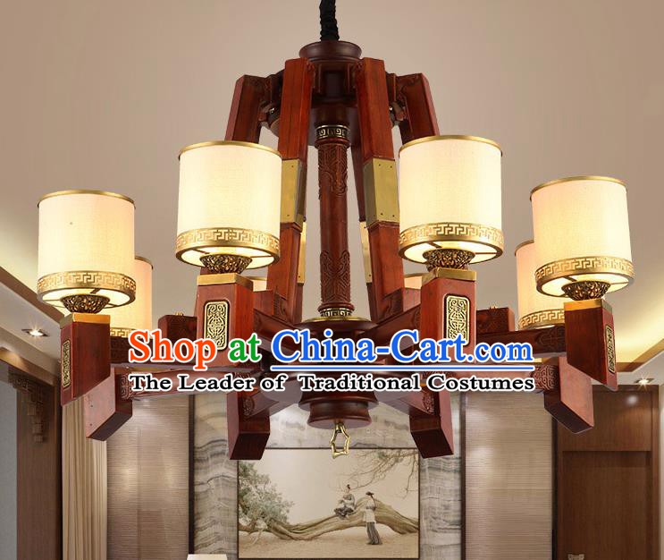 Traditional Chinese Handmade Lantern Eight-Lights Wood Palace Lantern Ancient Ceiling Lanterns