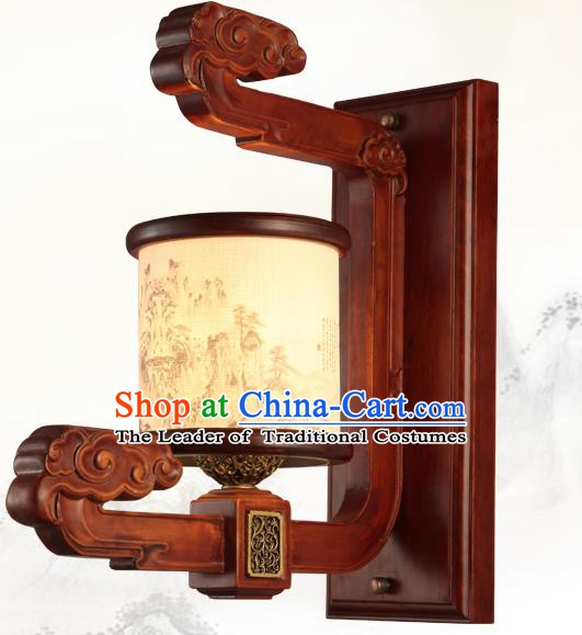 China Handmade Palace Lanterns Wood Wall Lantern Ancient Landscape Painting Lanterns Traditional Lamp