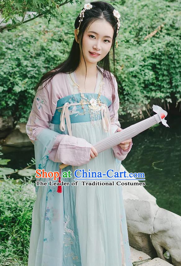 Chinese Tang Dynasty Princess Embroidered Costume Ancient Palace Lady Clothing for Women