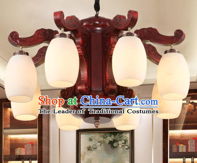 Traditional Chinese Handmade Marble Ceiling Lantern Eight-Pieces Palace Lanterns Ancient Wood Lamp