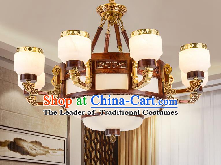 Traditional Chinese Handmade Marble Ceiling Lantern Brass Eight-Pieces Palace Lanterns Ancient Lamp