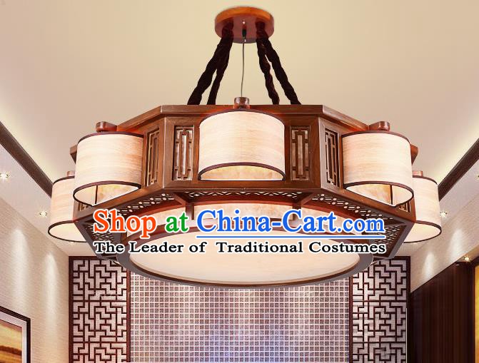 Traditional Chinese Handmade Palace Lantern Wood Eight-Lights Ceiling Lanterns Ancient Lamp