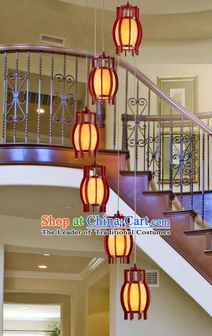 Traditional Chinese Handmade Palace Lantern Six-Lights Hanging Lanterns Ancient Wood Lamp