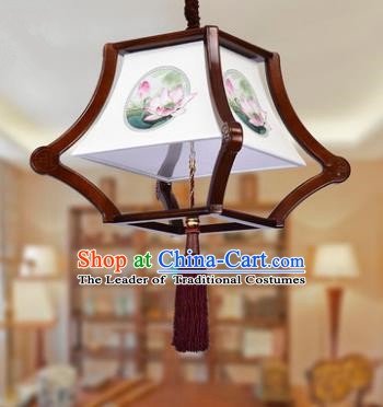 Traditional Chinese Handmade Wood Palace Lantern Painting Lotus Hanging Lanterns Ancient Lamp