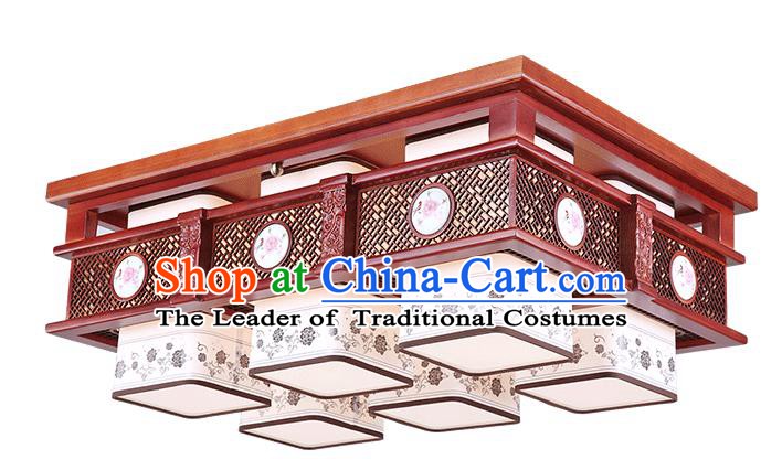 Traditional Chinese Hanging Palace Lantern Handmade Painting Peony Ceiling Lanterns Ancient Six-Lights Lamp