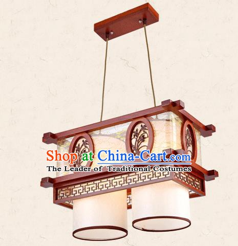 Traditional Chinese Wood Palace Lantern Handmade Carving Orchid Two-Lights Ceiling Lanterns Ancient Lamp