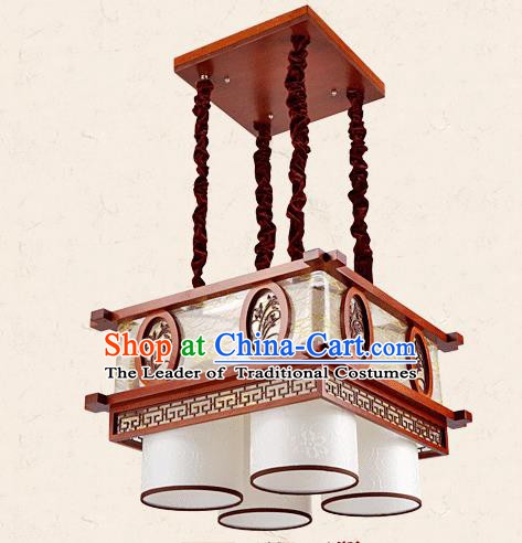 Traditional Chinese Wood Palace Lantern Handmade Carving Orchid Four-Lights Ceiling Lanterns Ancient Lamp