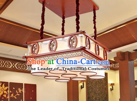 Traditional Chinese Wood Palace Lantern Handmade Carving Orchid Nine-Lights Ceiling Lanterns Ancient Lamp