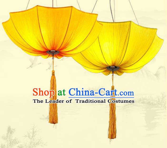 Traditional Chinese Yellow Umbrella Palace Lantern Handmade Ceiling Lanterns Ancient Lamp