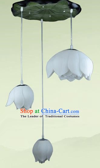 Top Grade Handmade Three-Lights Lotus Hanging Lanterns Traditional Chinese Ceiling Palace Lantern Ancient Lanterns