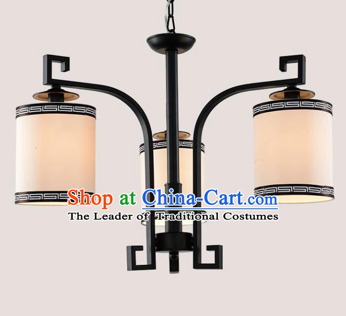 Top Grade Handmade Three-Lights Iron Lanterns Traditional Chinese Ceiling Palace Lantern Ancient Lanterns