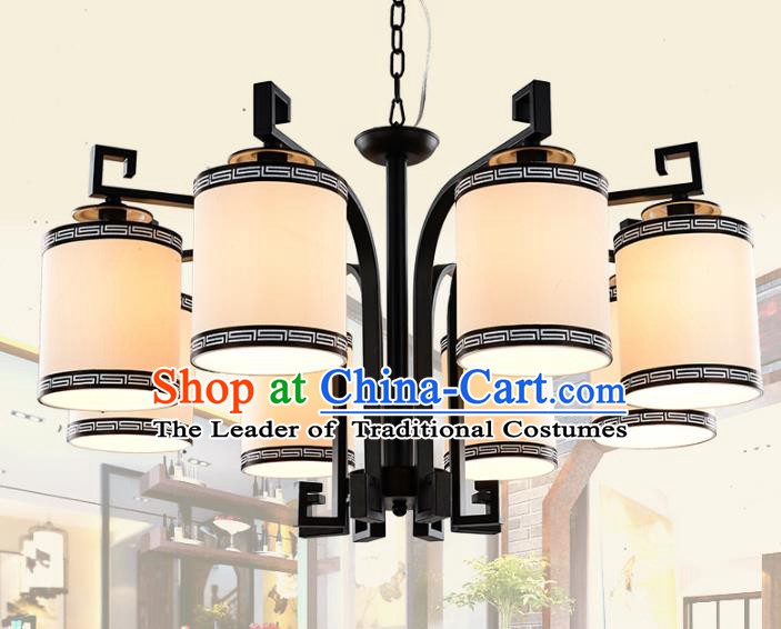 Top Grade Handmade Eight-Lights Iron Lanterns Traditional Chinese Ceiling Palace Lantern Ancient Lanterns