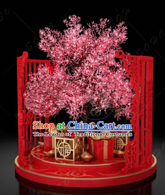 China Traditional Peach Blossom Arrangement Lamp Decorations Lamplight Stage Display Lanterns