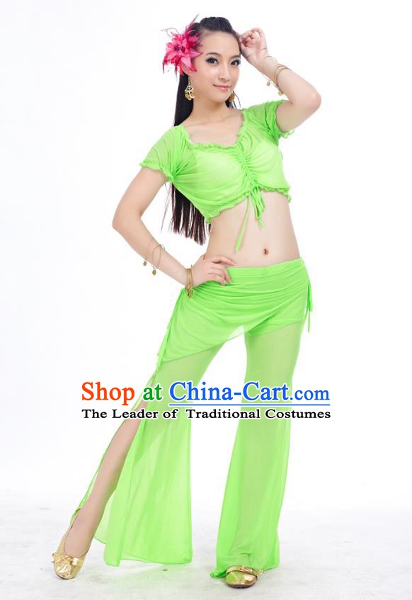 Indian Traditional Belly Dance Light Green Costume India Oriental Dance Clothing for Women