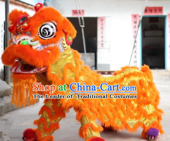 Chinese Traditional Parade Orange Lion Head Professional Wool Lion Dance Costumes Complete Set