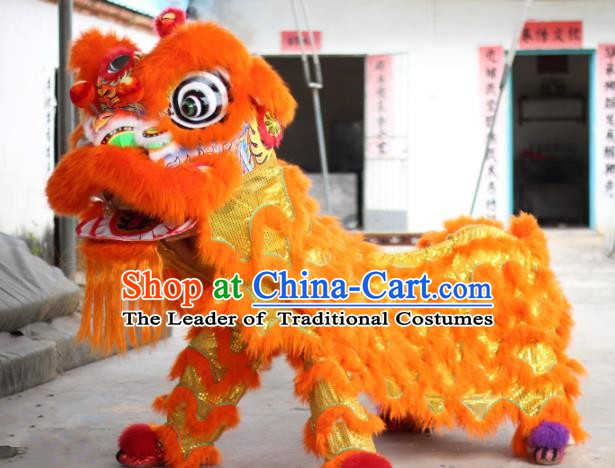 Top Grade Chinese Traditional Orange Wool Lion Head Professional Lion Dance Costumes Complete Set