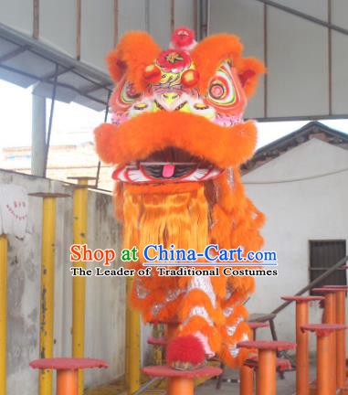 Top Grade Chinese Traditional Orange Wool Lion Head Professional Lion Dance Costumes Complete Set