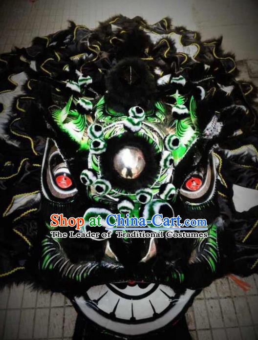 Chinese Professional Lion Dance Black Costumes Celebration and Parade Wool Lion Head Complete Set