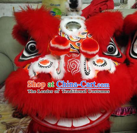 Chinese Traditional Professional Red Wool Lion Dance Costumes Celebration and Parade Lion Head Complete Set