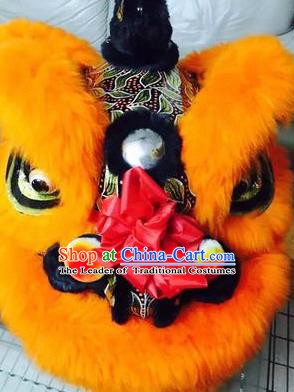 Chinese Traditional Professional Orange Wool Lion Dance Costumes Celebration and Parade Lion Head Complete Set