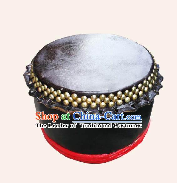 China Traditional Lion Dance Instruments Cowhide Black Drum Lion Leather Wood Drums