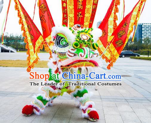 Chinese Traditional Green Wool Lion Dance Costumes Professional Celebration Parade Lion Head Complete Set