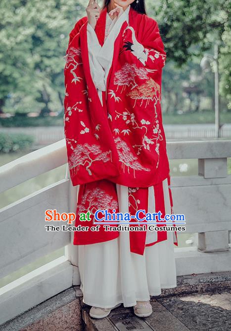 Traditional Chinese Ancient Wedding Costume Ming Dynasty Princess Embroidered Hanfu Cloak for Women