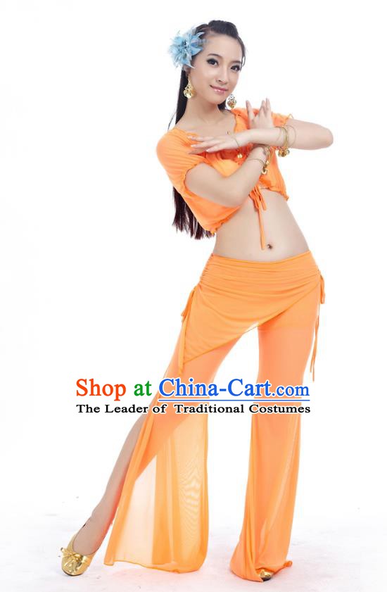 Indian Traditional Belly Dance Orange Costume India Oriental Dance Clothing for Women