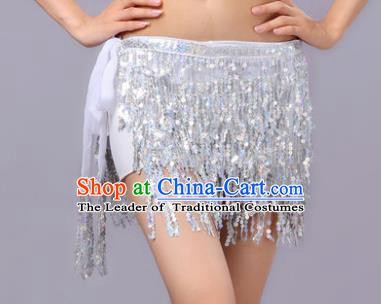 Indian Traditional Belly Dance White Sequin Waist Scarf Waistband India Raks Sharki Belts for Women