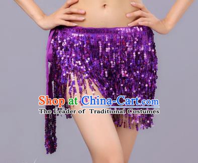 Indian Traditional Belly Dance Purple Sequin Waist Scarf Waistband India Raks Sharki Belts for Women