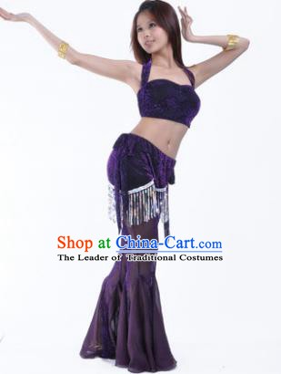 Traditional Indian Belly Dance Training Clothing India Oriental Dance Purple Outfits for Women