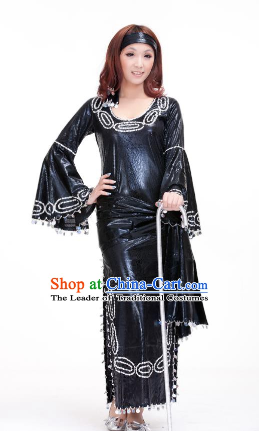 Traditional Romany Performance Black Dress Oriental Dance Belly Dance Costume for Women