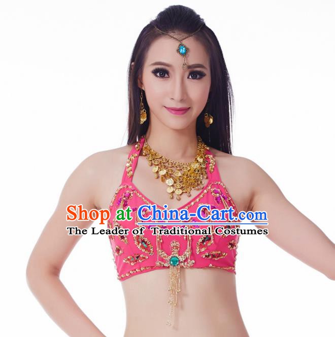 Indian Belly Dance Rosy Brassiere Upper Outer Garment Asian India Oriental Dance Costume for Women