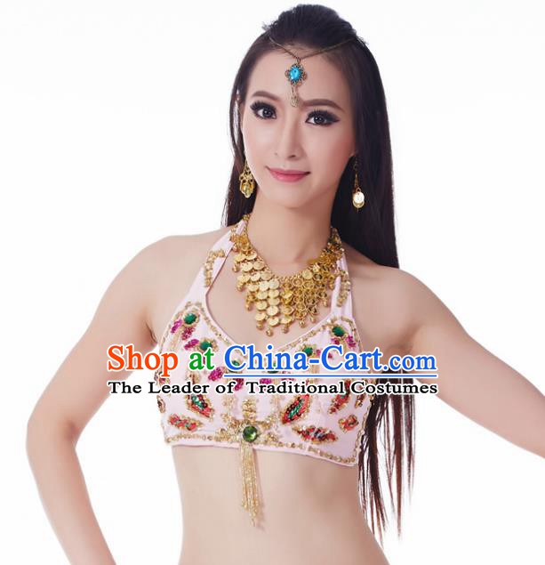 Indian Belly Dance Pink Brassiere Upper Outer Garment Asian India Oriental Dance Costume for Women