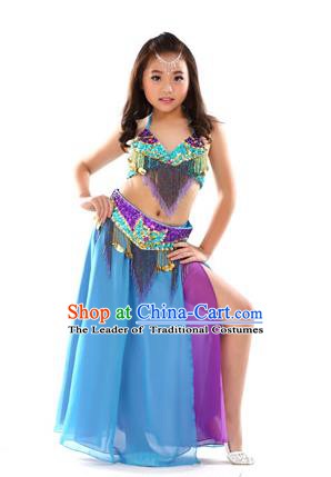 Traditional Children Bollywood Dance Blue Dress Indian Dance Belly Dance Costume for Kids