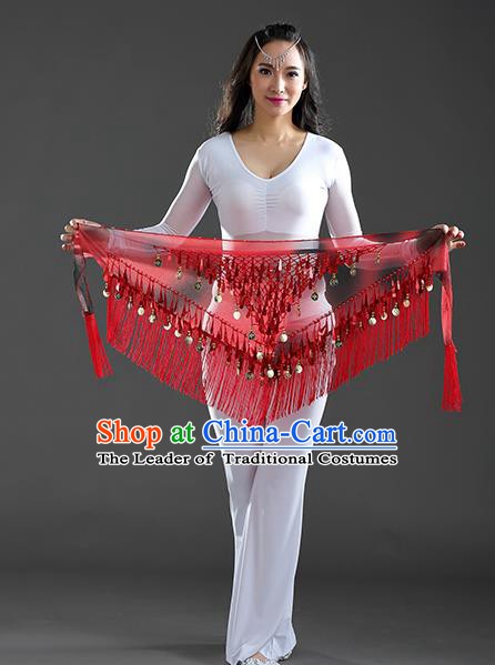 Indian Belly Dance Red Sequin Fichu Scarf Belts India Raks Sharki Waistband for Women