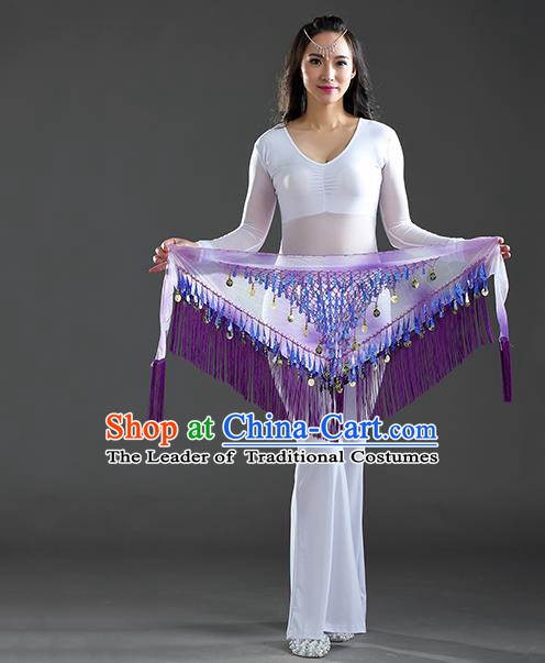 Indian Belly Dance Purple Sequin Fichu Scarf Belts India Raks Sharki Waistband for Women