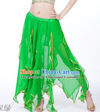 Traditional Indian Belly Dance Green Ruffled Skirt India Oriental Dance Costume for Women