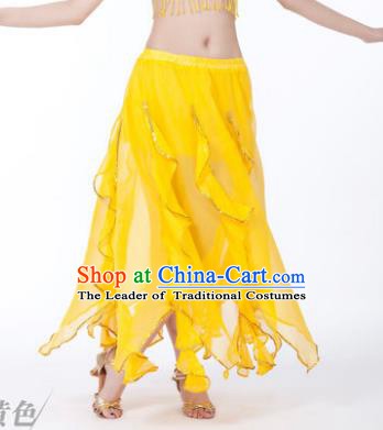 Traditional Indian Belly Dance Yellow Ruffled Skirt India Oriental Dance Costume for Women