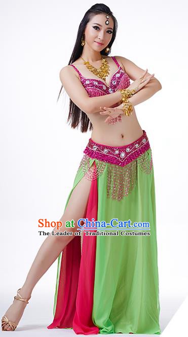 Traditional Indian Performance Rosy and Green Dress Belly Dance Costume for Women