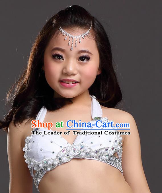 Indian Belly Dance White Brassiere Asian India Oriental Dance Costume for Kids