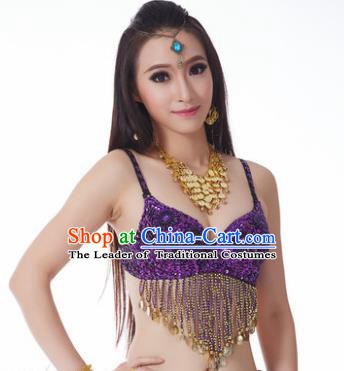 Indian Belly Dance Flowers Purple Brassiere Asian India Oriental Dance Costume for Women