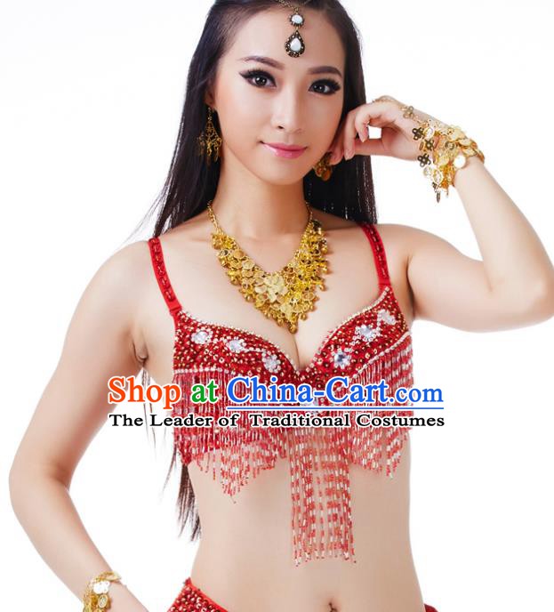 Traditional Belly Dance Red Tassel Brassiere Upper Outer Garment Indian Oriental Dance Costume for Women