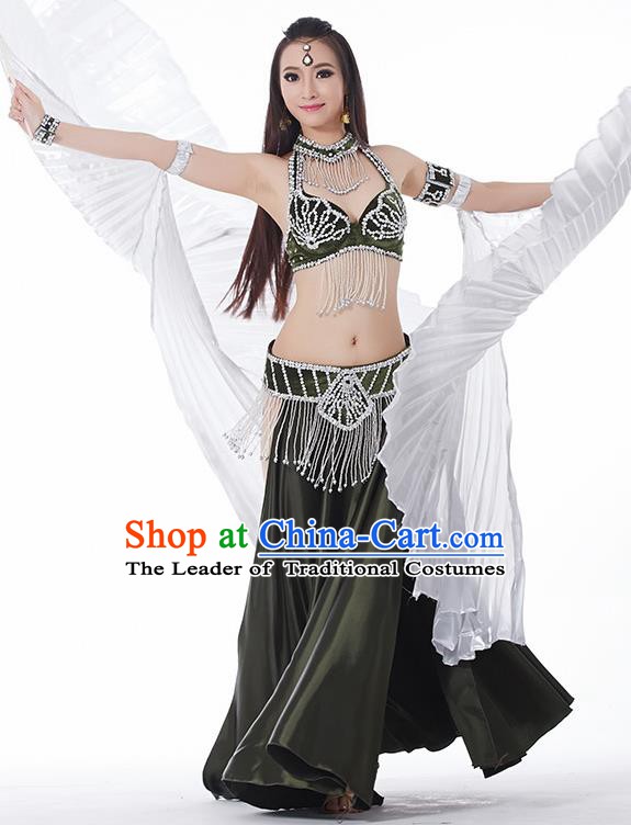 Traditional India Oriental Bollywood Dance Velvet Costume Indian Belly Dance Olive Green Dress for Women