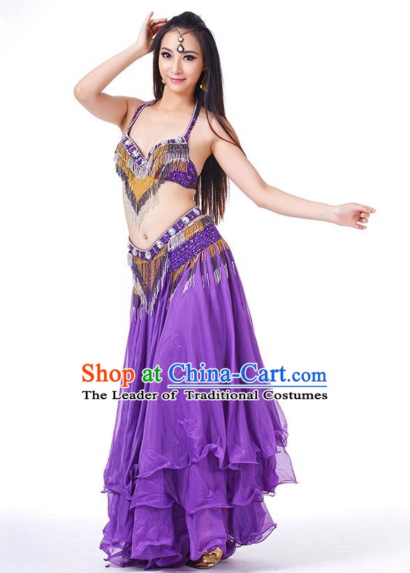 Traditional Oriental Bollywood Dance Costume Indian Belly Dance Purple Dress for Women