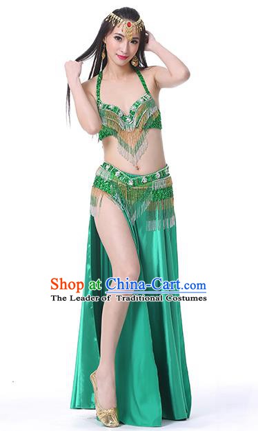 Indian Traditional Oriental Bollywood Dance Green Dress Belly Dance Sexy Costume for Women