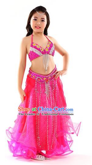 Indian Traditional Stage Performance Dance Rosy Dress Belly Dance Costume for Kids